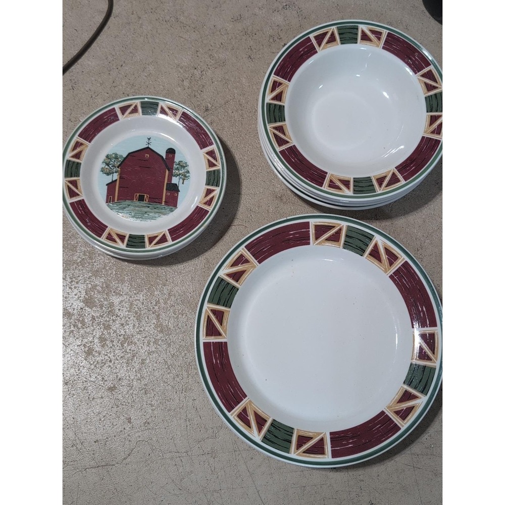 Vtg. Tienshan Prairie Stoneware 12 Piece 4 Dinner 4 Salad 4 Soup Bowls